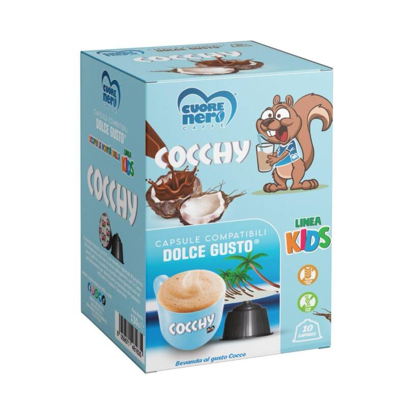 Linea Kids Cuore Nero 10 capsule compatibili Dolce Gusto gusto Cocco senza glutine e lattosio