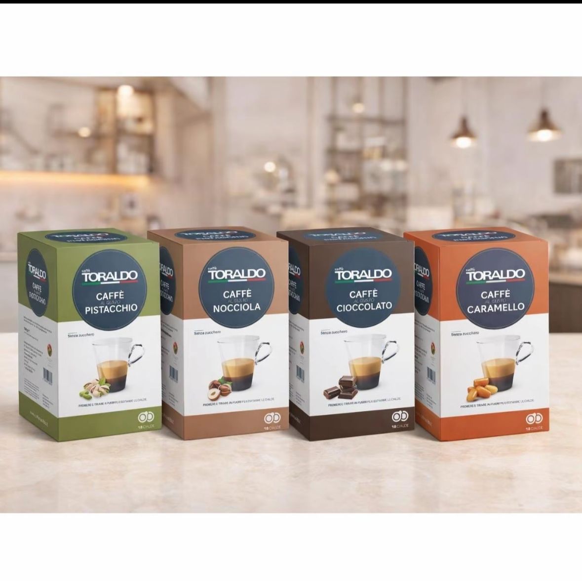 18 Cialde Caffè Toraldo Aromatizzate ESE 44 mm – Pistacchio, Nocciola, Cioccolato, Caramello,Ginseng